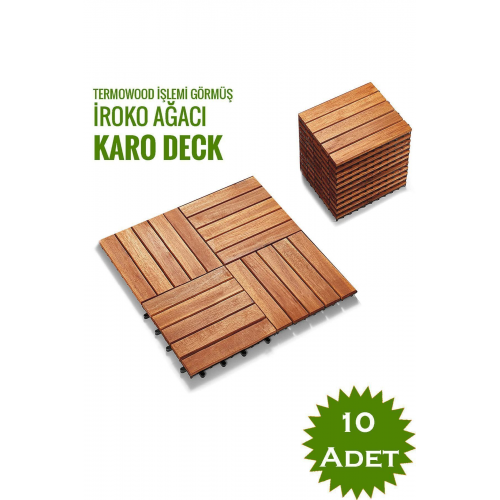 Iroko Ağacı Balkon Bahçe Ahşap Yer Döşemesi Karo Deck 30x30 Cm – 10 Adet (0,9m2)