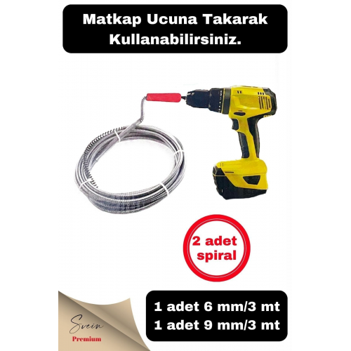 Pratik Ergonomik Matkap Ucu Boru Temizleme Ve Tıkanıklık Açma Spirali 3 Metre 2 Adet