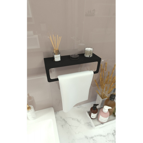 Havlu Tutacağı Raf Metal Havlu Askıs Mutfak Banyo Raflı Havluluk Modern Raflı Havluluk 30cm Siyah