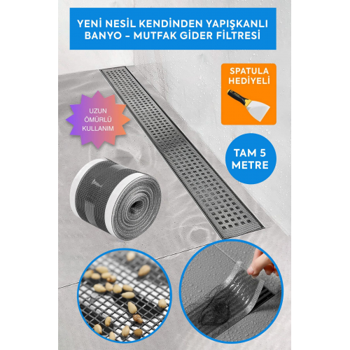 YENİ NESİL KENDİNDEN YAPIŞKANLI BANYO - MUTFAK GİDER FİLTRESİ (1 ADET-5 METRE)