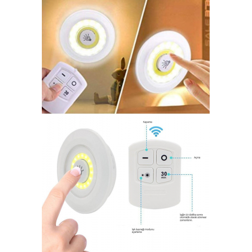 3'lü Uzaktan Kumandalı Yapışkanlı Kablosuz Led Spot Lambalar...