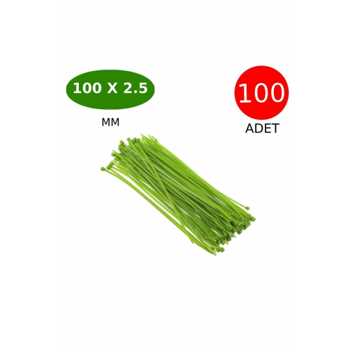 Plastik Kablo Bağı Cırt Kelepçe 100 Mm X 2.5 Mm Yeşil 100 Adet