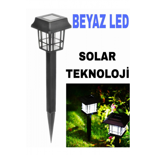 Solar Güneş Enerjili Beyaz Led Bahçe Lambası Kulübe Tasarımlı Güçlü Işık Kendinden Kazıklı 36 CM