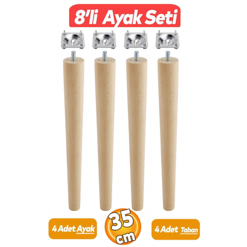 Ahşap Sehpa Masa Puf Tabure Tv Ünitesi Ayağı Ayakları M8 Civatalı 35 Cm Bağlantı Aparatlı 8'li Set