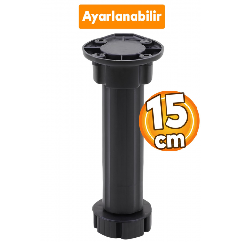 Ayarlanabilir Mobilya Dolap Tv Ünitesi Tezgah Yükseltici Yükseltme Ayağı 15 Cm Siyah Denge Ayakları