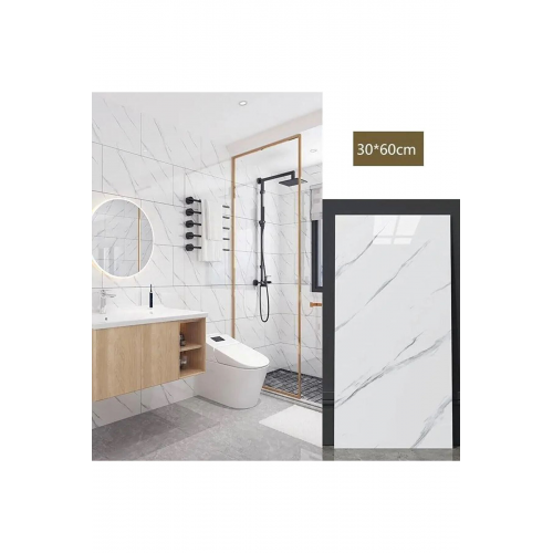 Kendinden Yapışkanlı Beyaz Mermer Desen Pvc Köpük Panel 30x60cm Banyo Wc Mutfak Duvar Kaplama