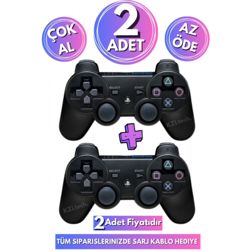 2 Adet Double Ps3 Uyumlu Kablosuz Analog Oyun Kolu Şarj Kabl...