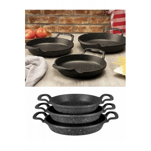 Nso 3’lü Set Döküm Siyah Granit Sahan Tava 22cm-20cm-18cm