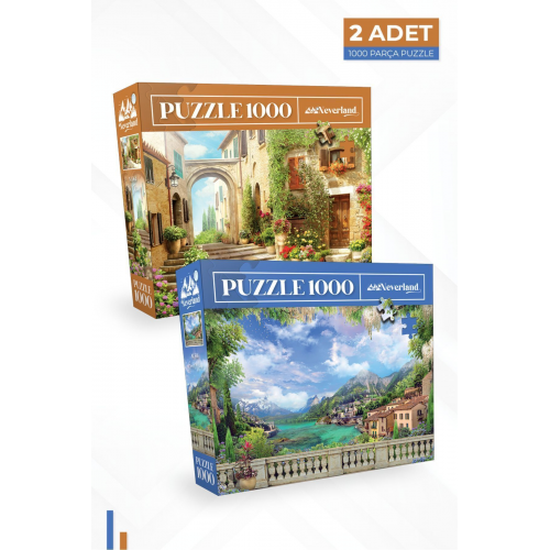 2 ADET 1000 PARÇA PUZZLE - ESKİ SOKAK ve SAHİL MANZARASI