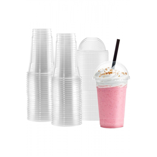 550cc Pet Plastik Limonata Milkshake Bardağı 10 adet Kapaklı...