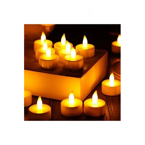 Ledli Mum Tealight Işıklı Dumansız Alevli Sarı Pilli Led Mum 1 Adet Pil Dahil