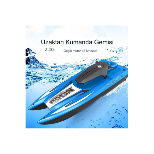 T15 1/47 2.4G RC Bot Yarış Teknesi Uzaktan Kumandalı Şarjlı Su Geçirmez 15km/s Hızlı Gemi - MAVİ