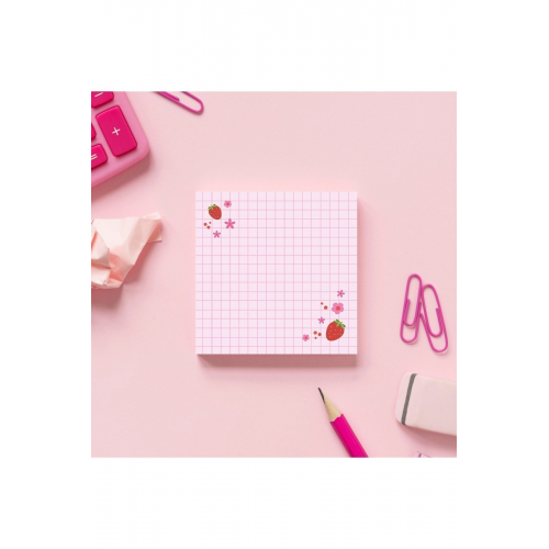 Kareli Çilek Kiraz Desenli Yeşil Memopad Bloknot Defter Notepad Planlayıcı