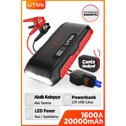 Jstar 3 20000mah 1600a Jump Starter Lcd Ekranlı Taşınabilir Akü Takviye (çanta+power Bank)