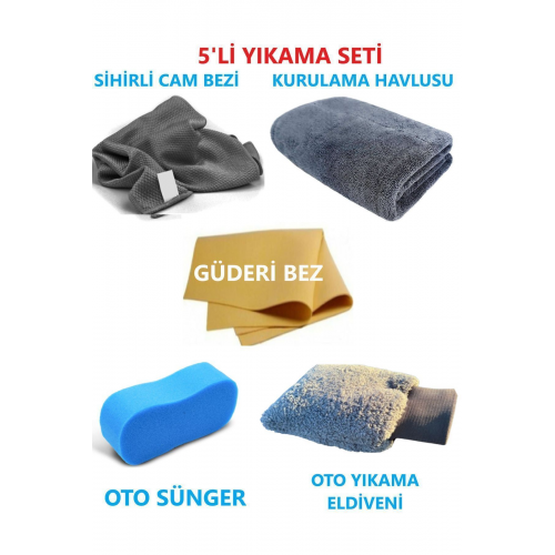 5'li Mikrofiber Oto Yıkama Seti-kurulama Silme Bezi Cam Bezi...